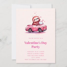 Cute Sloth in a Pink Convertible Valentine's Day Einladung