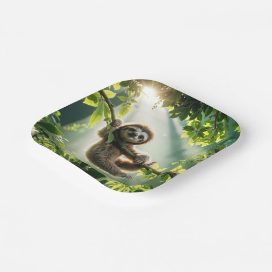 Cute Sloth In Backlit By Sunbeams Pappteller (Gewinkelt)