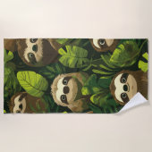Cute Sloth Jungle Pattern – Green Leaf Design Strandtuch (Vorderseite)