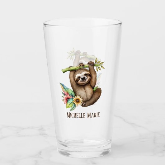 Cute sloth lovers add name Glass Glas (Vorderseite)