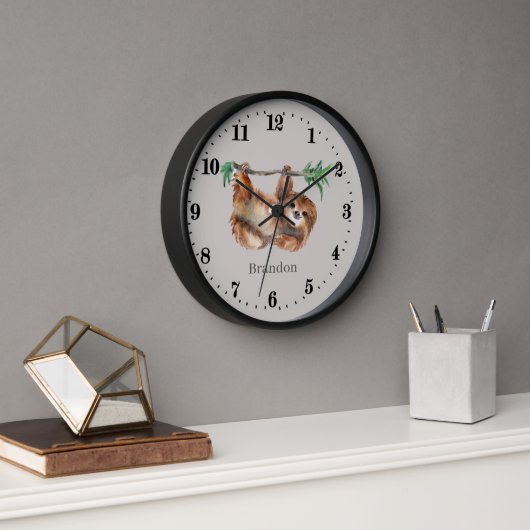 cute sloth lovers add name Large Clock  Uhr (Büro)
