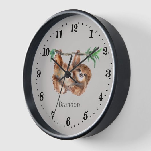 cute sloth lovers add name Large Clock Uhr (Winkel)