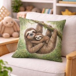 Cute Sloth Mama And Baby Jungle Animals  Kissen