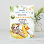 Cute sloth pool theme invitation einladung (Stehend Vorderseite)