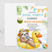 Cute sloth pool theme invitation einladung (Vorne/Hinten)