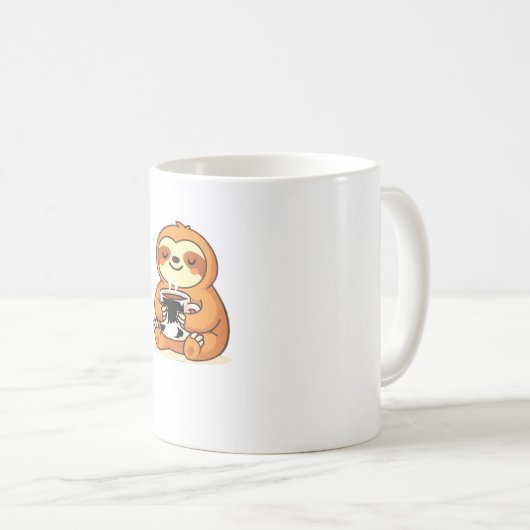 Cute Sloth Relaxing with Hot Coffee Premium T-Shir Kaffeetasse (VorderseiteRechts)