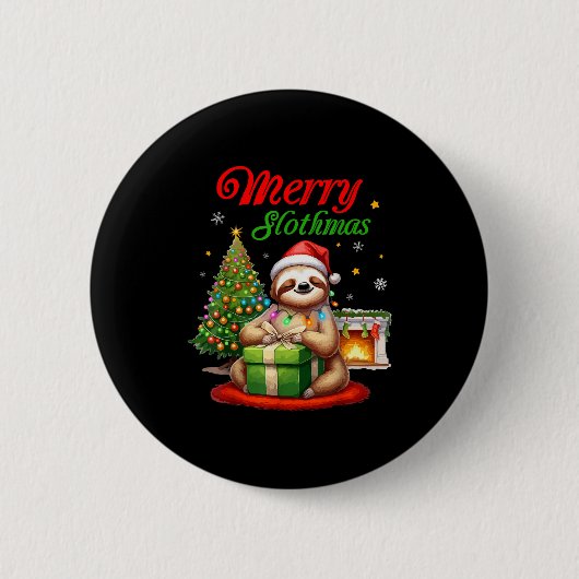 Cute Sloth Santa Christmas Merry Slothmas Slo Ho H Button (Vorderseite)