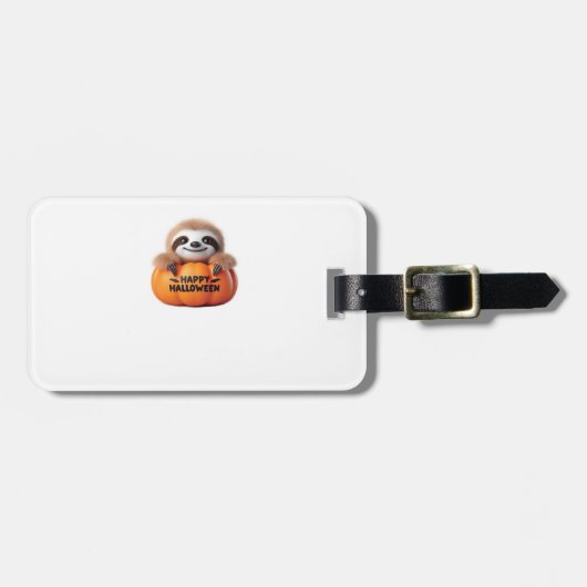 Cute Sloth sitting in a Pumpkin. Text Happy Hallow Gepäckanhänger (Vorderseite horizontal)