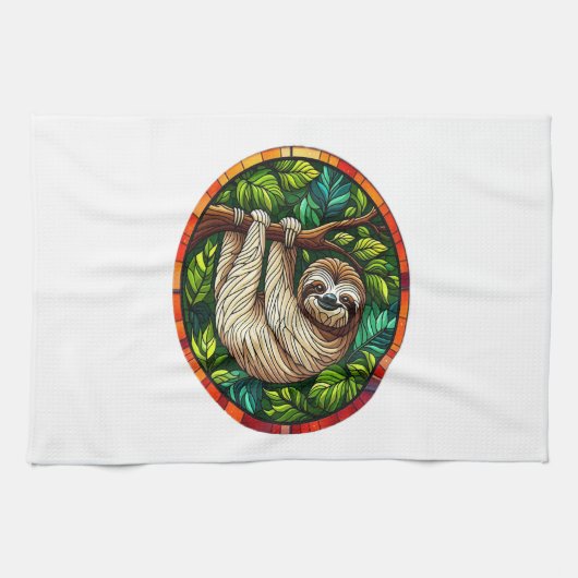 Cute Sloth Stained Glass Ornament Geschirrtuch (Horizontal)
