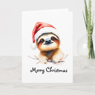 Cute Sloth Wearing Santa Hat Karte