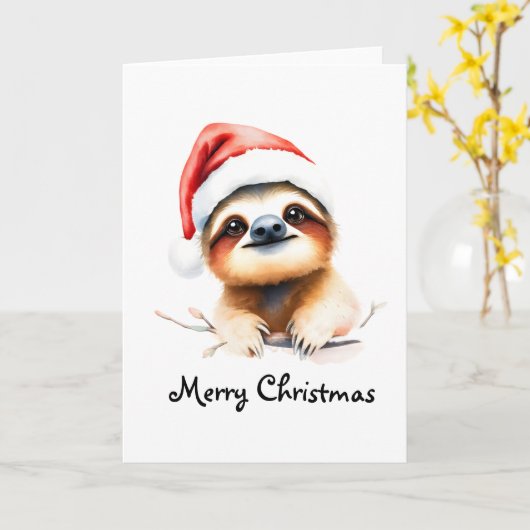 Cute Sloth Wearing Santa Hat Karte (Gelbe Blume)