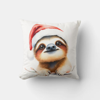 Cute Sloth Wearing Santa Hat Kissen