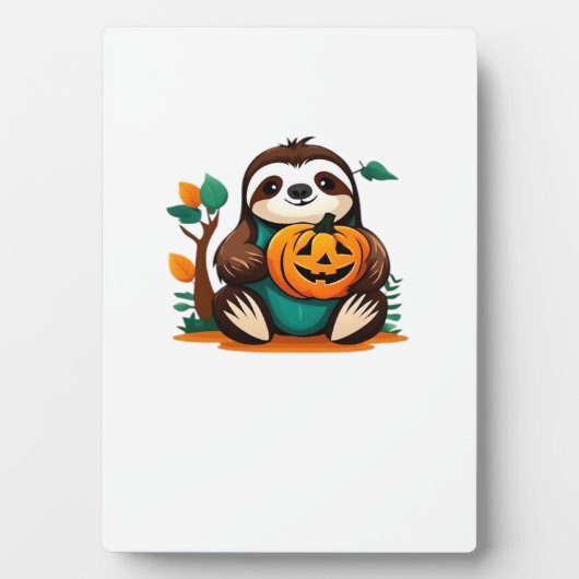 Cute Sloth with Pumpkin Halloween Cartoon Vector I Fotoplatte (Vorderseite)