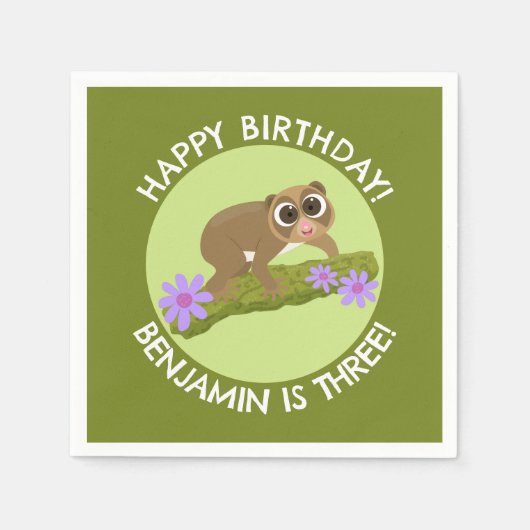 Cute slow loris personalisierte Cartoon Geburtstag Serviette (Vorderseite)