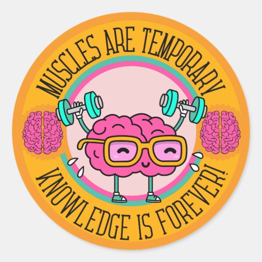 Cute Smart Pink Brain Knowledge Is Forever  Runder Aufkleber (Vorderseite)