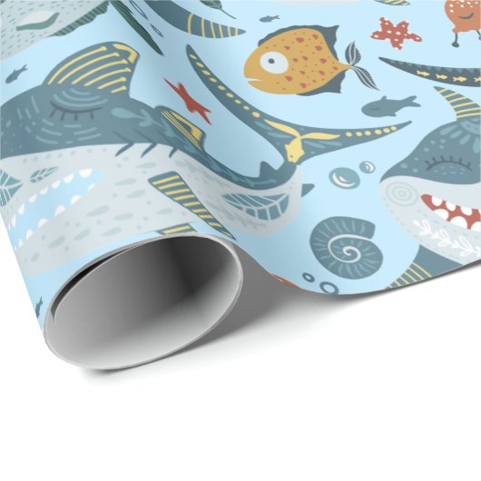Cute Smile Shark Boy Party Gifts Seamless Pattern Geschenkpapier (Rolleneckpunkt)