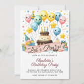 Cute Smiley Balloons & Cake Custom Birthday  Einladung (Vorderseite)