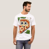 Cute Smiling Cartoon Pizza Slice with Happy Face - T-Shirt (Vorne ganz)