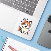 Cute Smiling Cat Cartoon Aufkleber (Laptop mit iPhone)