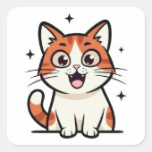 Cute Smiling Cat Cartoon Quadratischer Aufkleber (Vorderseite)