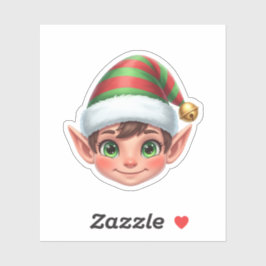 Cute Smiling Christmas Elf Face with Red Green Hat Aufkleber
