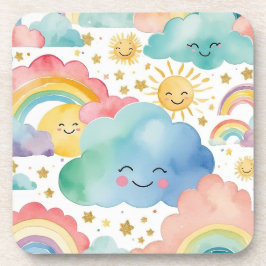 Cute Smiling Clouds Suns Rainbows Pattern Getränkeuntersetzer