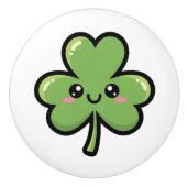 Cute Smiling Clover Keramikknauf (Vorderseite)