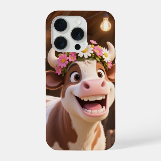 Cute Smiling Cow with Flower Crown Aesthetic iPhone Hülle (Rückseite)
