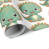 Cute Smiling Dinosaur Kids Wrapping Paper Geschenkpapier (Rolleneckpunkt)