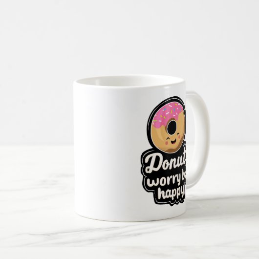 Cute Smiling Donut – “Donut Worry Be Happy” Illust Kaffeetasse (VorderseiteRechts)