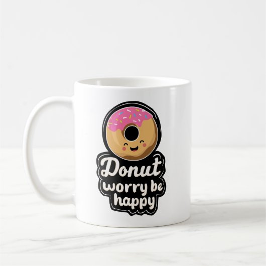 Cute Smiling Donut – “Donut Worry Be Happy” Illust Kaffeetasse (Links)