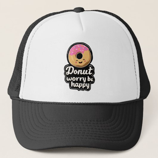 Cute Smiling Donut – “Donut Worry Be Happy” Illust Truckerkappe (Vorderseite)