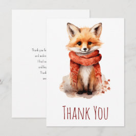 Cute Smiling Fox Pup in a Red Scarf Dankeskarte