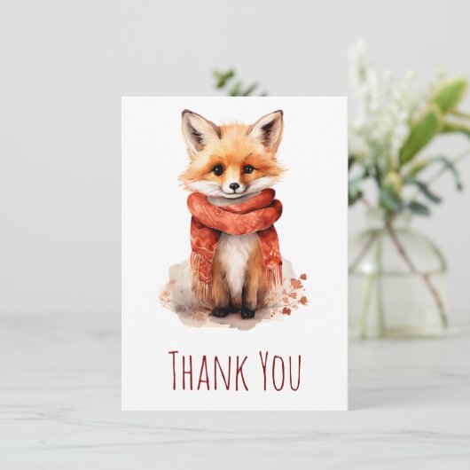 Cute Smiling Fox Pup in a Red Scarf Dankeskarte (Stehend Vorderseite)
