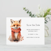 Cute Smiling Fox Pup in a Red Scarf Save The Date (Stehend Vorderseite)