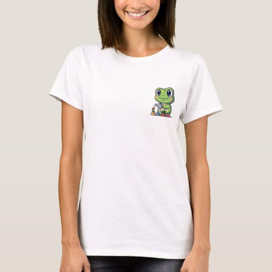 Cute Smiling Frog Watering Small Potted Plants T-Shirt (Vorderseite)