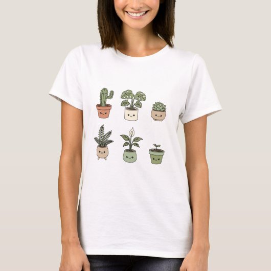 Cute Smiling Houseplants Women's T-Shirt (Vorderseite)