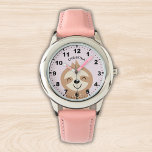 Cute smiling sloth for Girl Armbanduhr<br><div class="desc">Lindo Diseño de Reloj para niña con ilustracion de un Lindo perezoso de color cafe sonriendo con un fondo Rosa y el Nombre de tu hija! Si tu hijoa esta aprendiendo a usar el reloj este puede ser un magnifico regalo. No dude y adquiera este lindo diseño para niños ahora....</div>