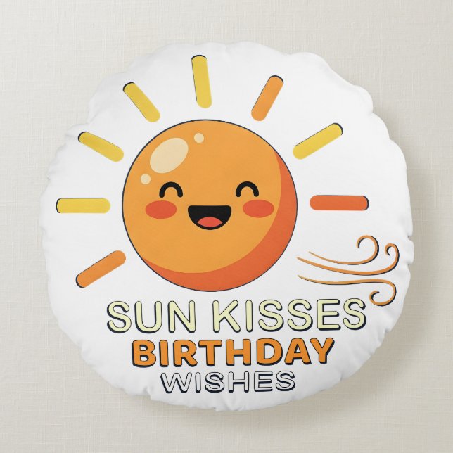 Cute Smiling Sun Birthday Wishes Round Throw Pillo Rundes Kissen (Vorderseite)