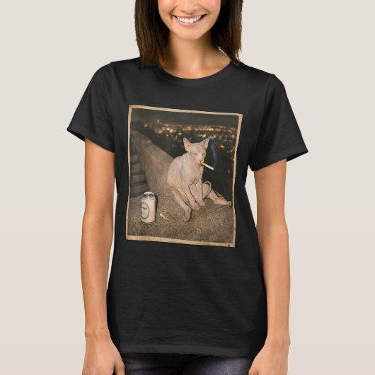 Cute Smoking Sphynx Cat Meme Funny T-Shirt (Vorderseite)