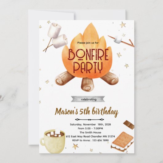Cute Smores bonfire Birthday invitation Einladung (Vorderseite)