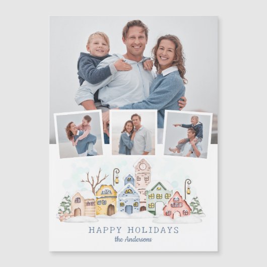 Cute Snow-Covered Christmas Cottages 4-Photo Magnetkarte (Vorderseite)