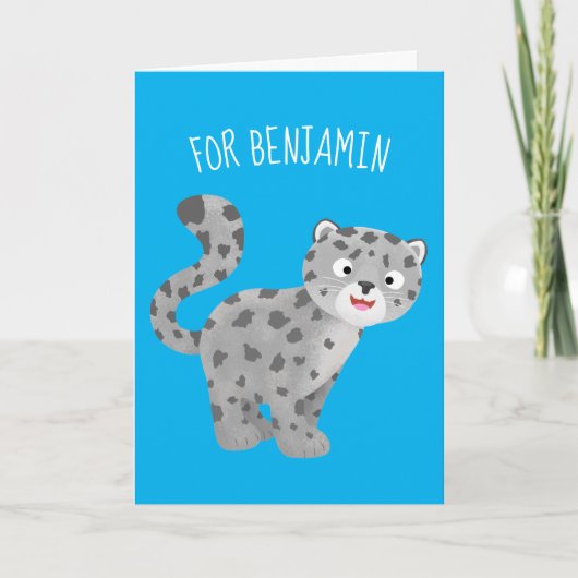 Cute snow leopard cartoon illustration karte (Vorderseite)