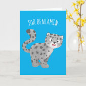 Cute snow leopard cartoon illustration karte (Gelbe Blume)