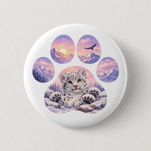 Cute Snow Leopard Paw Mountain Design Button (Vorderseite)