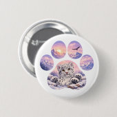 Cute Snow Leopard Paw Mountain Design Button (Vorne & Hinten)