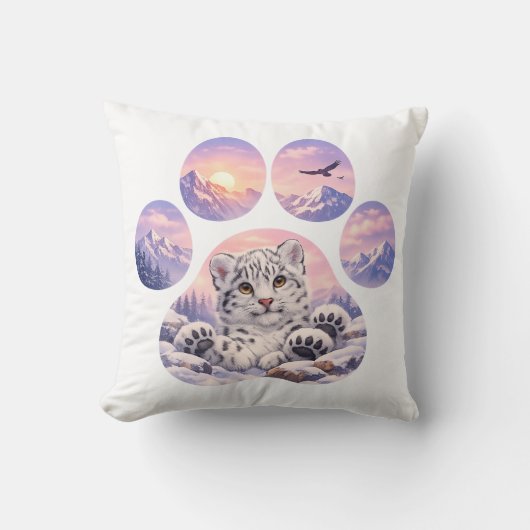 Cute Snow Leopard Paw Mountain Design Kissen (Vorderseite)