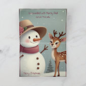 Cute Snowman And Deer Feiertagskarte (Innenseite)