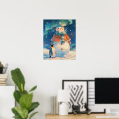 Cute Snowman and Penguin Northern Lights Nursery Poster (Heimbüro)