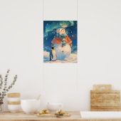Cute Snowman and Penguin Northern Lights Nursery Poster (Küche)